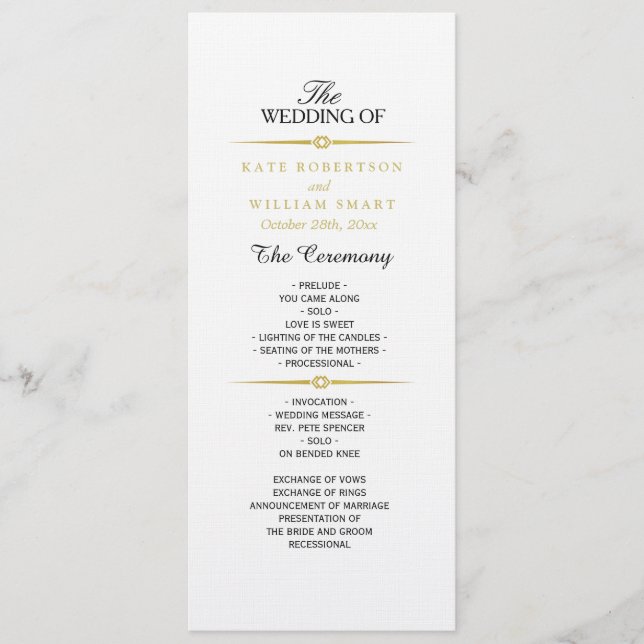 ART DECO GOLD DEVIDERS Wedding Program Programme (Front)