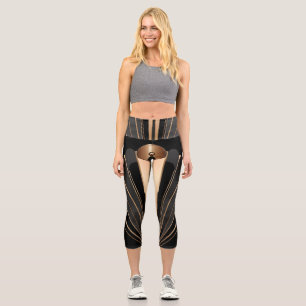 Art Deco Gold Fan Geometric Elegance Capri Leggings