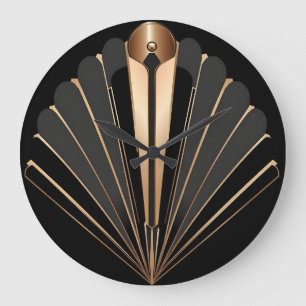 Art Deco Gold Fan Geometric Elegance Large Clock