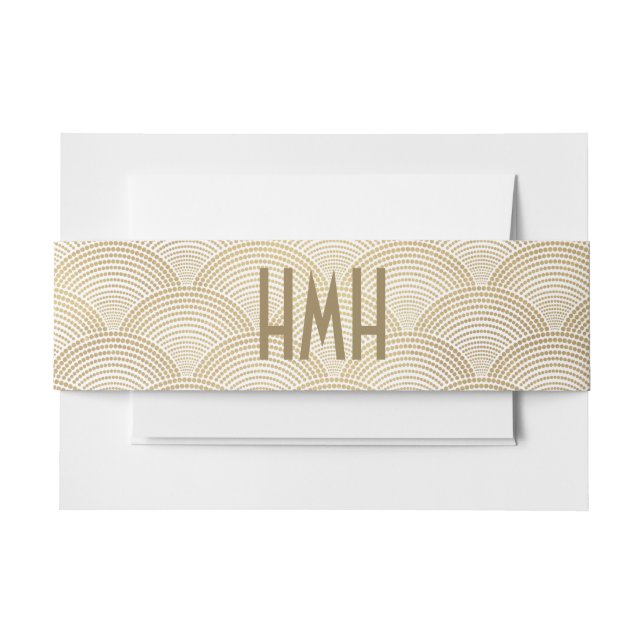 Art Deco Gold Fan Scallop Pattern Monogram Invitation Belly Band (Front Example)