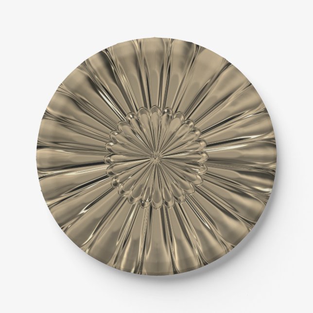 Art deco gold fan shell flower metallic look paper plate (Front)