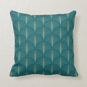 Art Deco Gold Fans on Turquoise Cushion