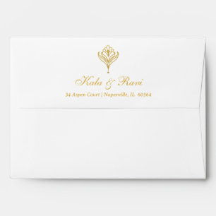 Art Deco Gold Floral Lotus Return Address Wedding Envelope