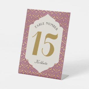 Art Deco Gold Floral Table Number and Name Pedestal Sign