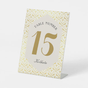 Art Deco Gold Floral Table Number and Name Pedestal Sign