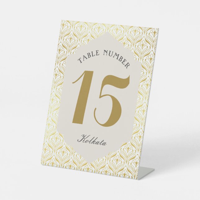 Art Deco Gold Floral Table Number and Name Pedestal Sign (Front)
