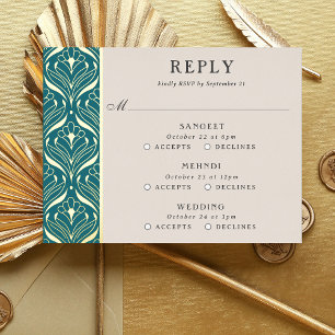 Art Deco Gold Floral Wedding Multi Event RSVP Card