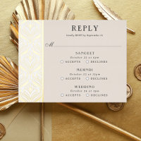 Art Deco Gold Floral Wedding Multi Event RSVP Card