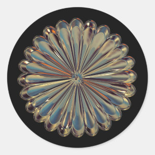 Art deco gold flower fan shell metallic look classic round sticker