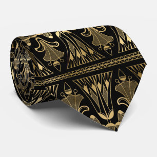 Art Deco Gold Foil On Black Ornate Patterned Tie
