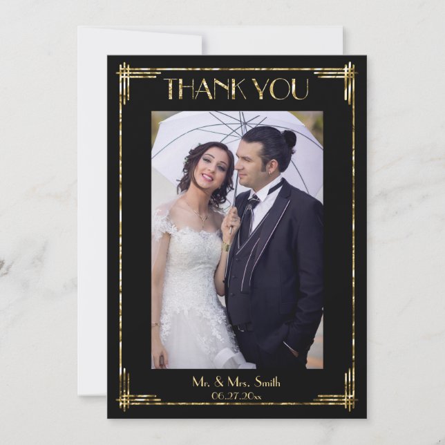 Art Deco Gold Foil Thank You Wedding Cards (Front)