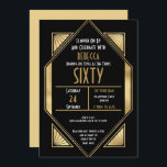Art Deco Gold Frame 60th Birthday Party Black Invitation<br><div class="desc">Elegant Art Deco style to invite your guests to a roaring twenties evening with this stylish gold and black invitation for your 60th birthday party. On the front, the typography is within 1920s style frame and you can easily personalise the typography with your details. The back is in gold and...</div>
