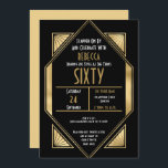 Art Deco Gold Frame 60th Birthday Party Black Invitation<br><div class="desc">Elegant Art Deco style to invite your guests to a roaring twenties evening with this stylish gold and black invitation for your 60th birthday party. On the front, the typography is within 1920s style frame and you can easily personalise the typography with your details. The back is in gold and...</div>