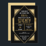 Art Deco Gold Frame 70th Birthday Party Black Invitation<br><div class="desc">Elegant Art Deco style to invite your guests to a roaring twenties evening with this stylish gold and black invitation for your 70th birthday party. On the front, the typography is within 1920s style frame and you can easily personalise the typography with your details. The reverse is in gold and...</div>