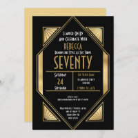 Art Deco Gold Frame 70th Birthday Party Black