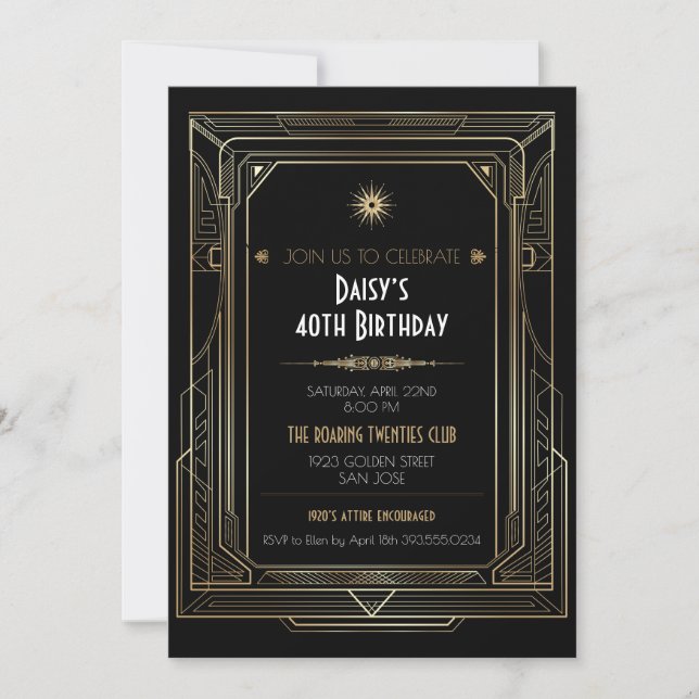 Art Deco Gold Frame Roaring Twenties Party Invitation (Front)