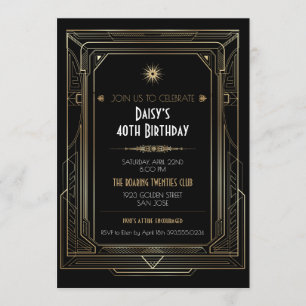 Art Deco Gold Frame Roaring Twenties Party Invitation