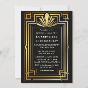 Art Deco Gold Frame Wedding Invitation Black