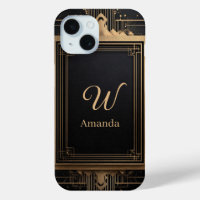 Art Deco Gold Frame with Custom Name and Initial