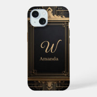 Art Deco Gold Frame with Custom Name and Initial