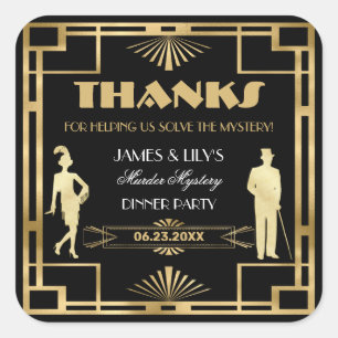 Art Deco Gold Gatsby Murder Mystery Detective 20s Square Sticker