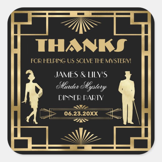 Art Deco Gold Gatsby Murder Mystery Detective 20s  Square Sticker (Front)
