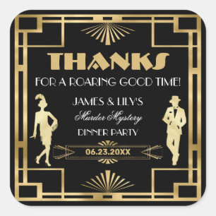 Art Deco Gold Gatsby Murder Mystery Roaring 20s Square Sticker