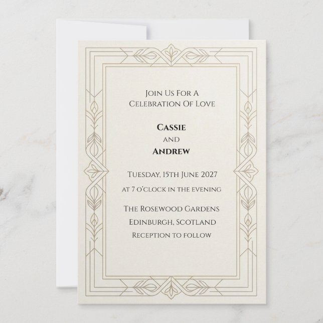 Art Deco Gold Geometric Wedding Invitation (Front)