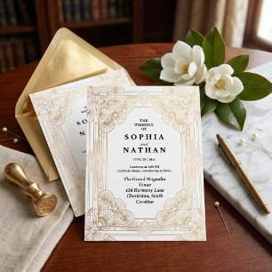 Art Deco Gold Geometric Wedding Invitation