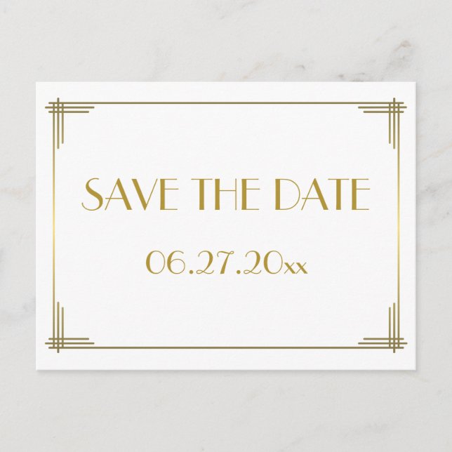 Art Deco Gold Great Gatsby Save The Date Postcard (Front)