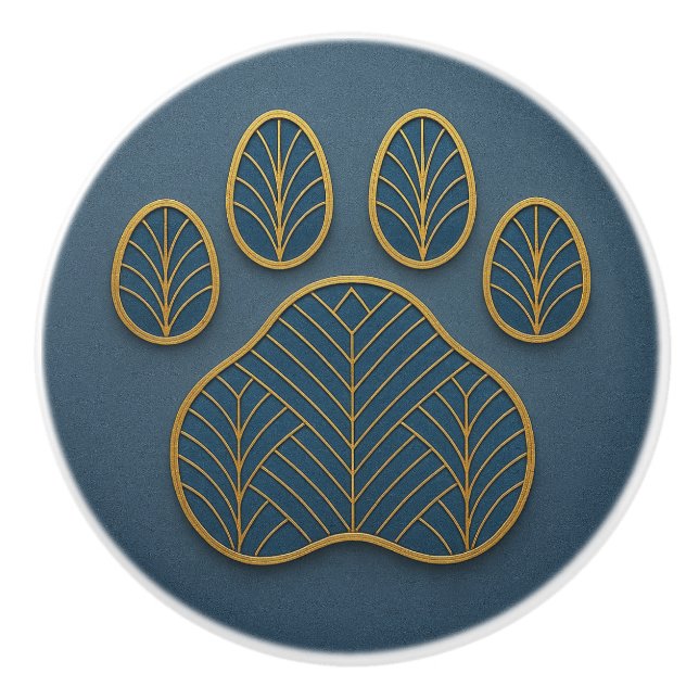 Art Deco Gold & Green "Metalwork" Paw Ceramic Knob (Front)