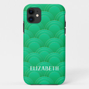 Art Deco Gold Green Name Personalised Custom iPhone 11 Case