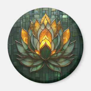 Art Deco Gold Lotus Green Tilework Print Magnet