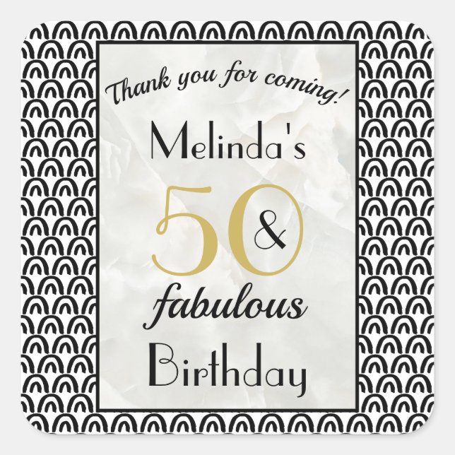 Art Deco Gold Marble 50 & Fabulous Birthday Square Sticker (Front)