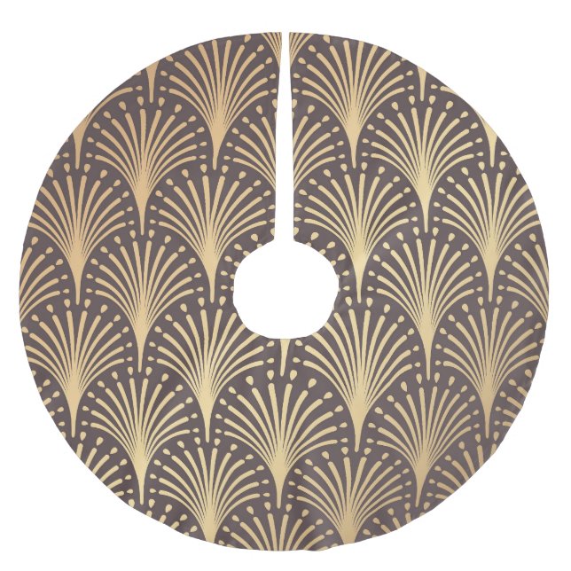 Art Deco Gold: Minimalistic Geometric Luxury Brushed Polyester Tree Skirt (Front)