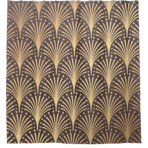 Art Deco Gold: Minimalistic Geometric Luxury Shower Curtain