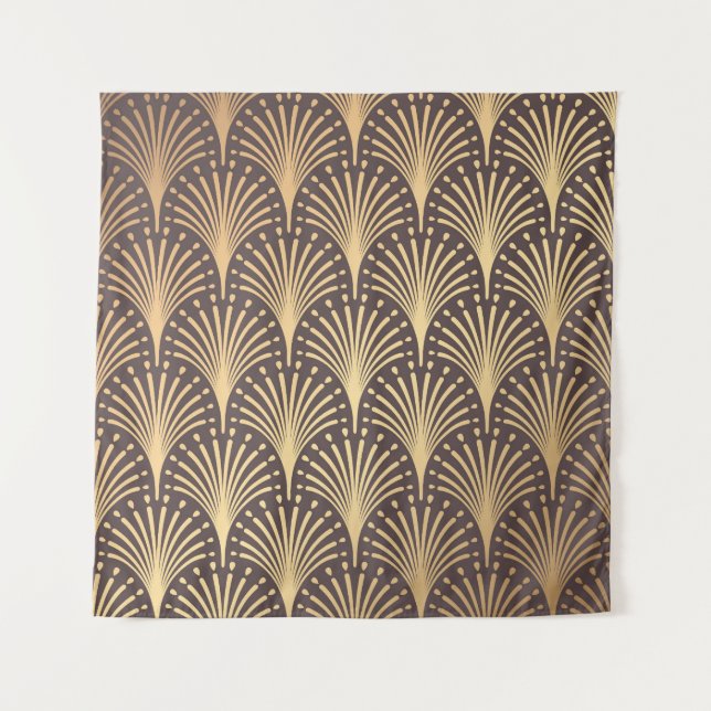 Art Deco Gold: Minimalistic Geometric Luxury Tapestry (Front)