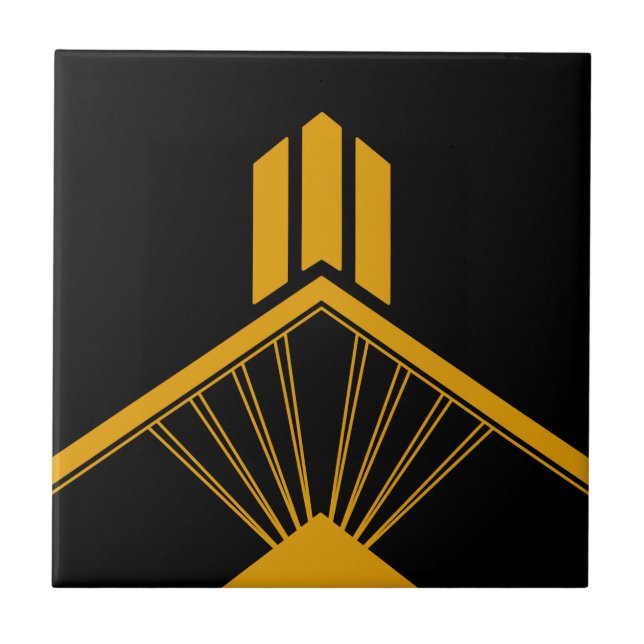 Art Deco Gold Mustard Geometric Border Black Tile (Front)