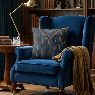 Art Deco Gold & Navy Geometric Cushion