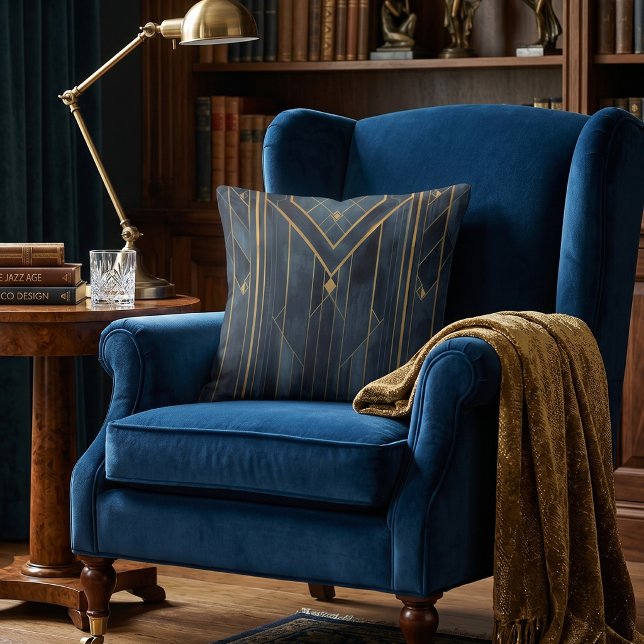Art Deco Gold & Navy Geometric Cushion (Creator Uploaded)