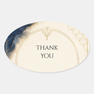 Art Deco Gold Navy Marble Thank You Sticker