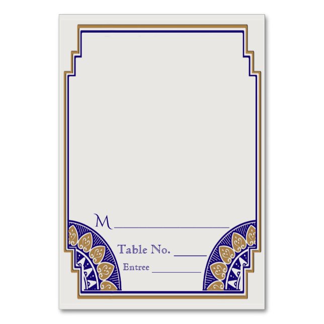 Art Deco Gold Navy Posh Place Card (Front)
