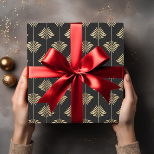 Art Deco Gold Palm Fern Fronds Pattern Wrapping Paper