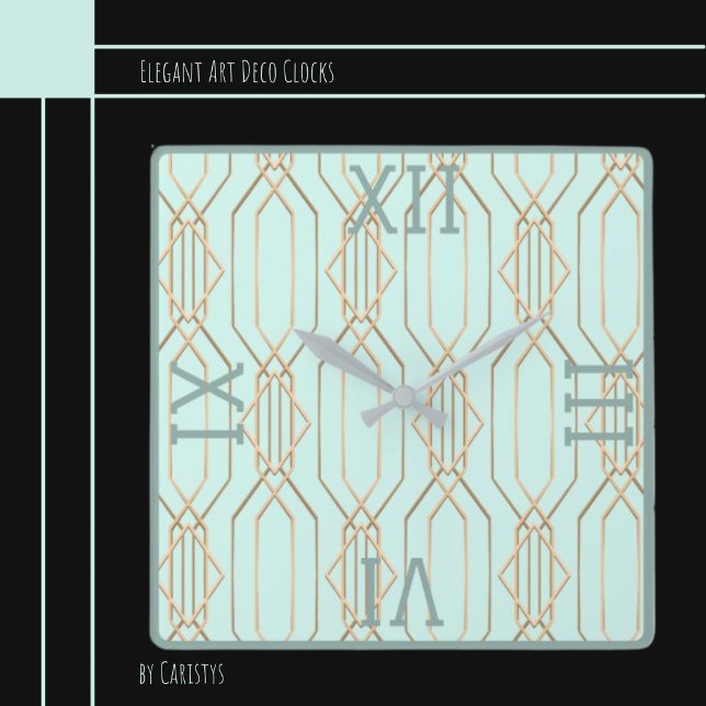 Art Deco Gold Pastel Blue Shades Square Wall Clock (Creator Uploaded)