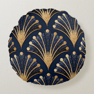 Art Deco Gold Pattern Round Cushion
