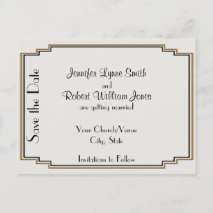 Art Deco Gold Posh Save the Date Postcard