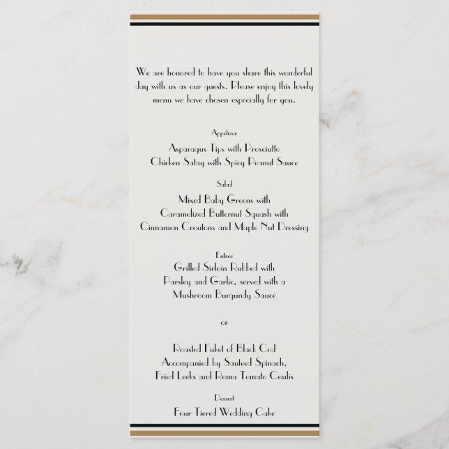 Art Deco Gold Posh Wedding Menu (Front)