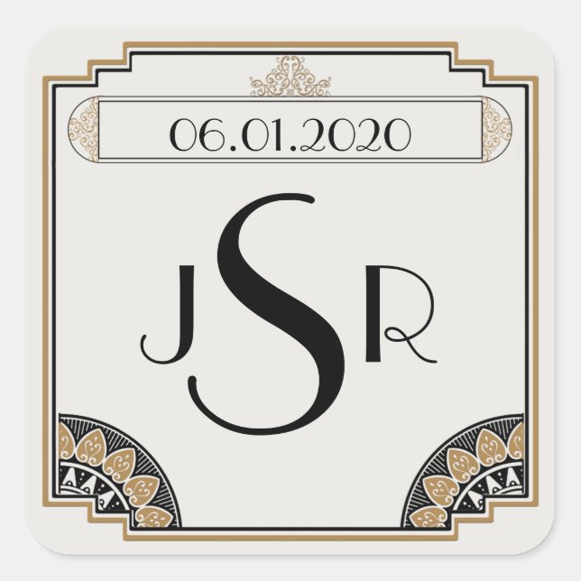 Art Deco Gold Posh Wedding Monogram Sticker (Front)