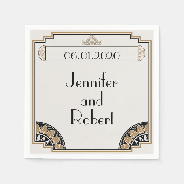 Art Deco Gold Posh Wedding Napkin (Front)