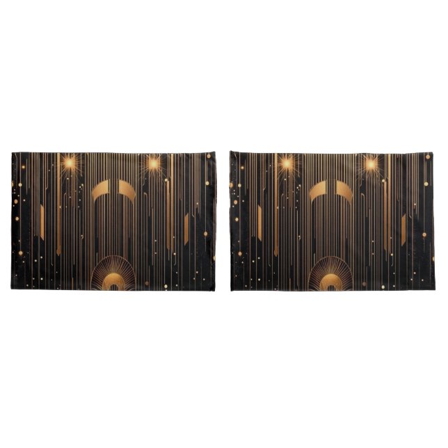 Art Deco Gold Rain Egyptian Art Black Standard Pillowcase (Back-Set)